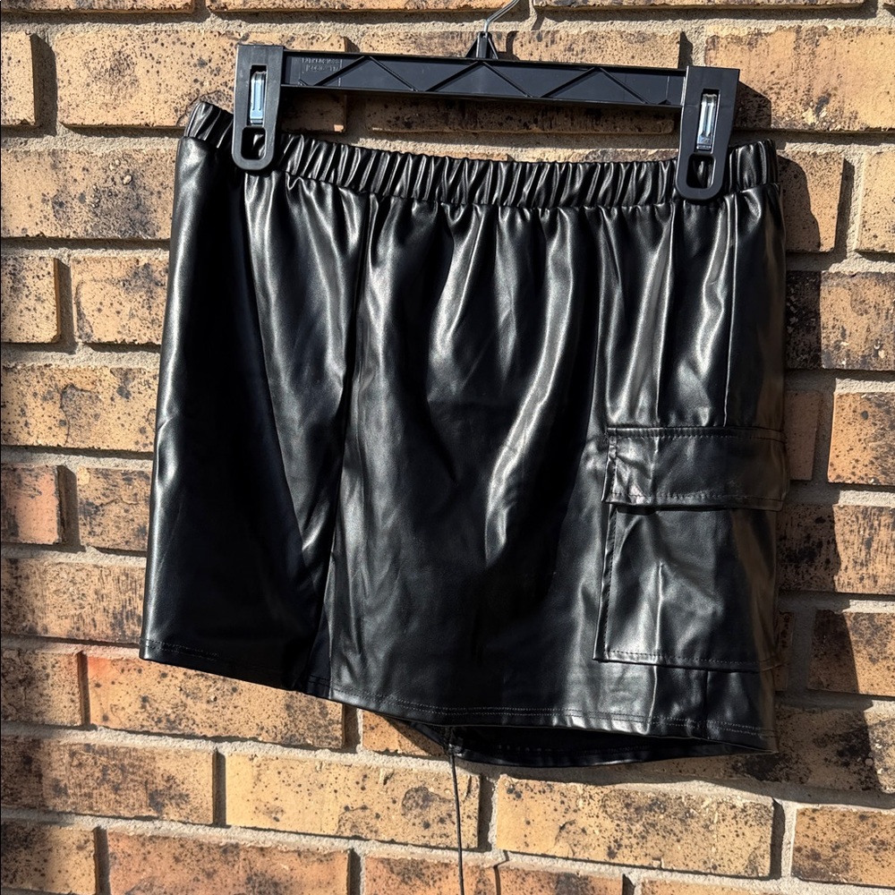 Fashion Bug Black Faux Leather Cargo Shorts